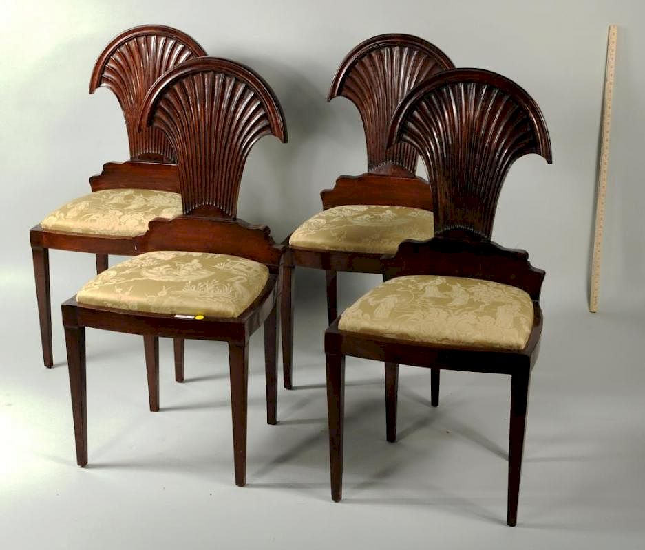 Appraisal: Toscanini's Four Carved Mahogany Hall Chairs Toscanini's four carved mahogany