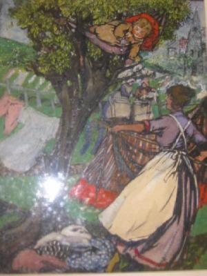 Appraisal: CIRCLE OF KATE GREENAWAY Putting Out the Washing mixed media