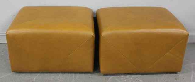 Appraisal: Brown Leather Upholstered Ottomans From a Manhasset Long Island NY