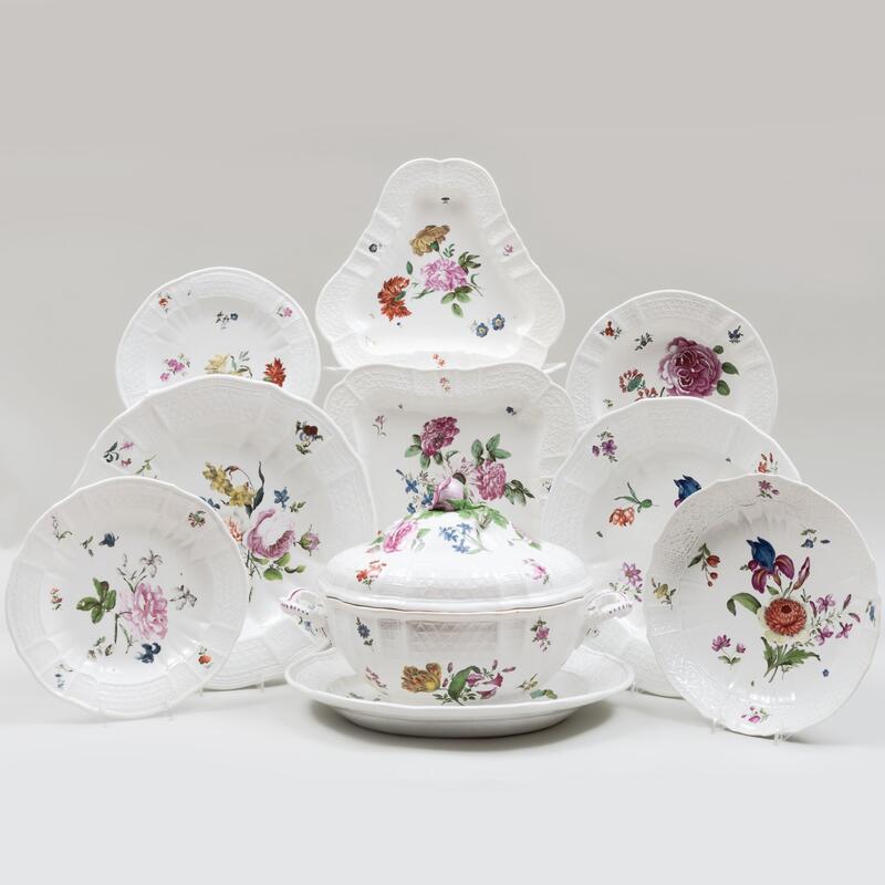 Appraisal: Vienna Porcelain Part Dinner Service with Flowers and Basketwork Border