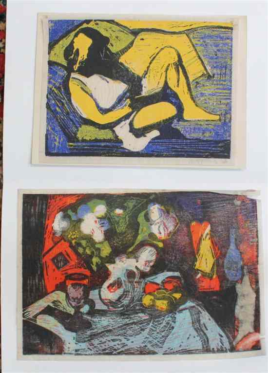 Appraisal: Robert Charles Holloway - two linocuts Still life and Seated