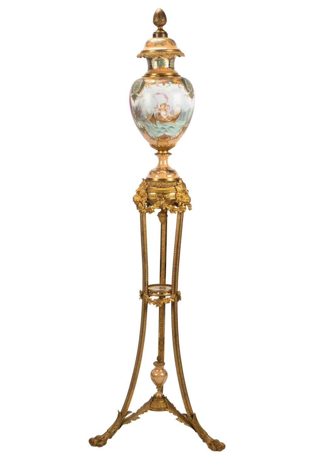 Appraisal: SEVRES-STYLE GILT METAL-MOUNTED PORCELAIN URNno factory marks visible signed Collot