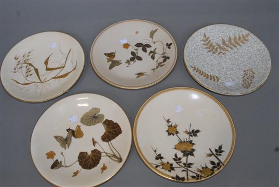 Appraisal: FIVE ANTIQUE ROYAL WORCESTER PLATES Cream with gilt decoration in