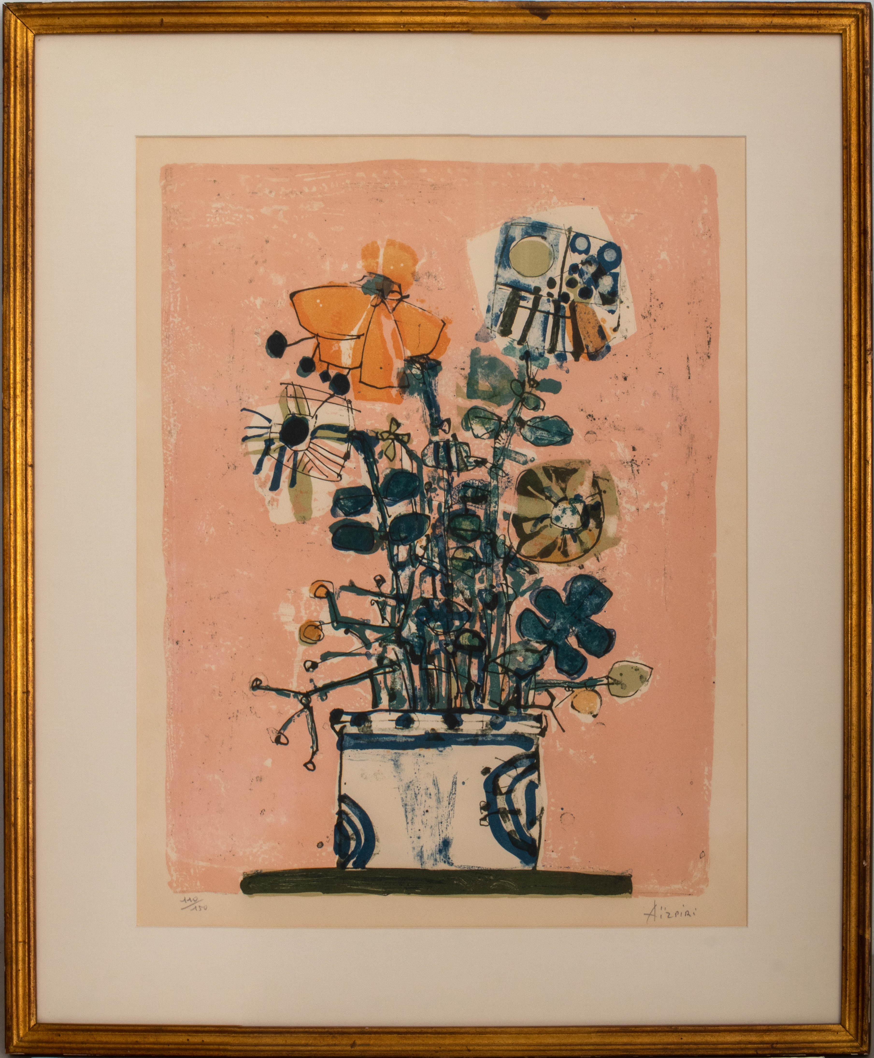 Appraisal: PAUL AIZPIRI BOUQUET OF FLOWERS LITHOGRAPH Paul Aizpiri French -