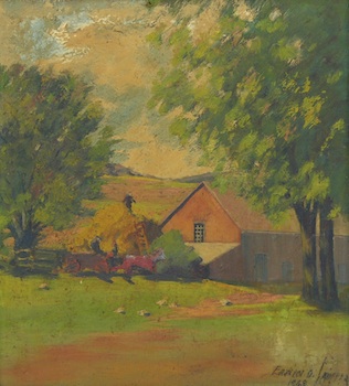 Appraisal: Erwin Lauffer American th Century Farm scene Oil on masonite