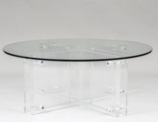 Appraisal: LUCITE AND GLASS LOW TABLE With a double cross base