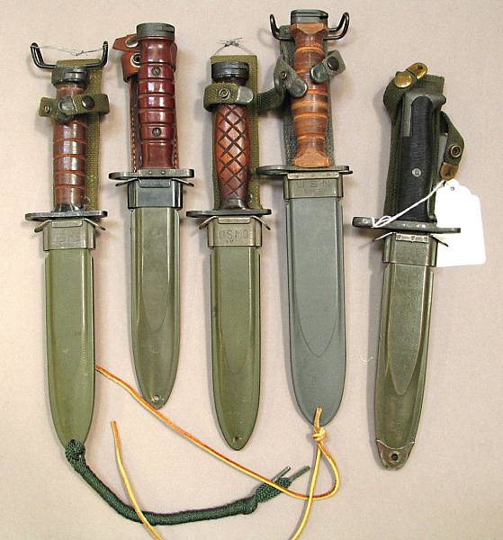 Appraisal: A lot of five American bayonets Comprising M bayonet by