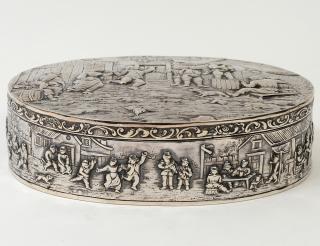 Appraisal: CONTINENTAL SILVER BOX European th Century Of oval form chased