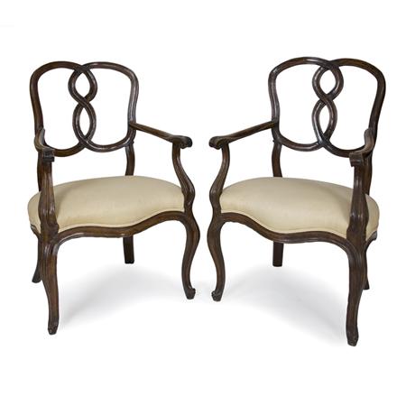 Appraisal: Pair of Italian Rococo Walnut Armchairs Estimate -