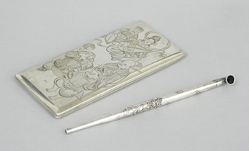 Appraisal: A Vintage Oriental Silver Metal Opium Pipe and Cigarette Case