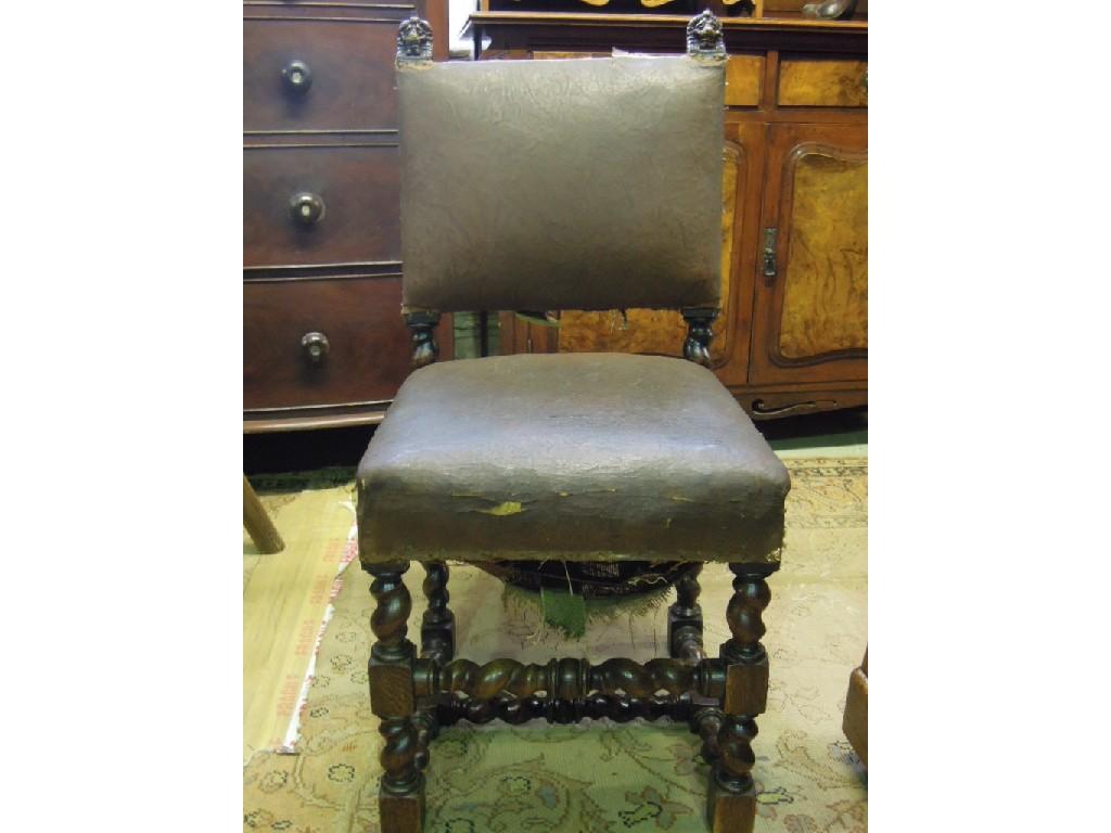 Appraisal: A Victorian oak single chair with leatherette upholstered seat and