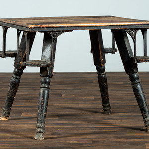 Appraisal: A Country Painted and Turned Iron-Mounted Saloon Poker Table Late