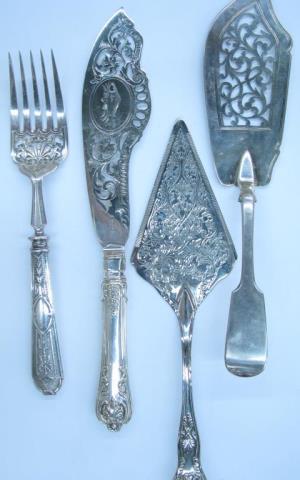 Appraisal: Group of ornate serving flatware including Edwards Company meat fork