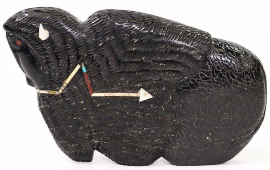 Appraisal: Native American carved jet figure of a bison likely Zuni