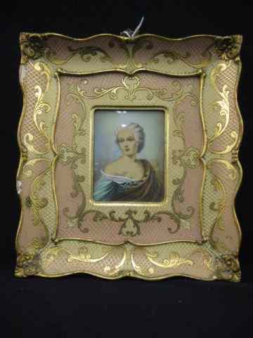 Appraisal: Miniature Painting on Celluloid of a Lady signed in fancy