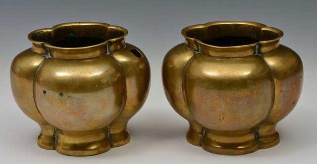 Appraisal: A PAIR OF CHINESE BRONZE LOBED INCENSE BURNERS each with