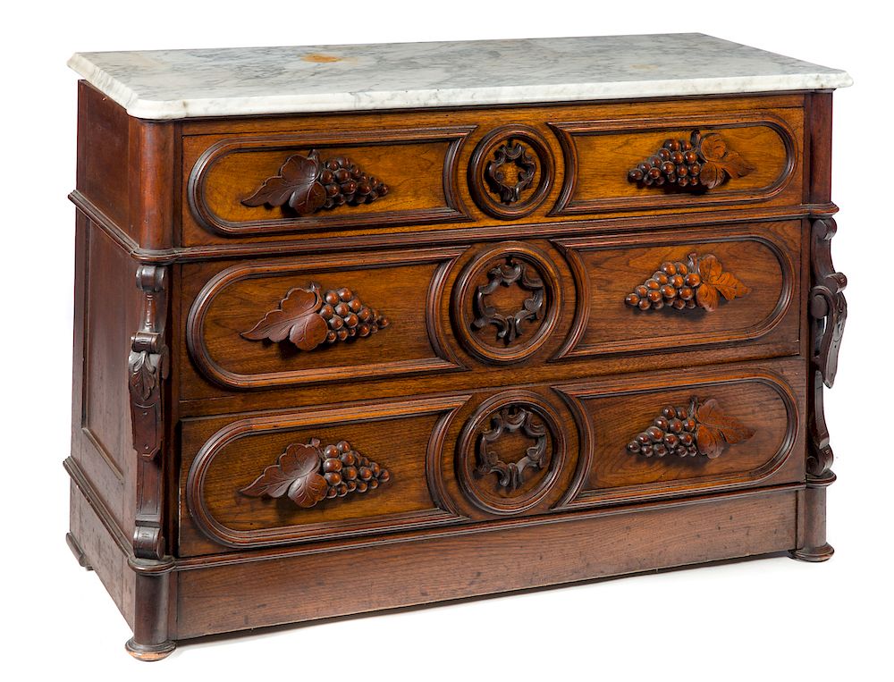 Appraisal: Walnut Victorian Dresser with Carved Grape Pulls Good condition with