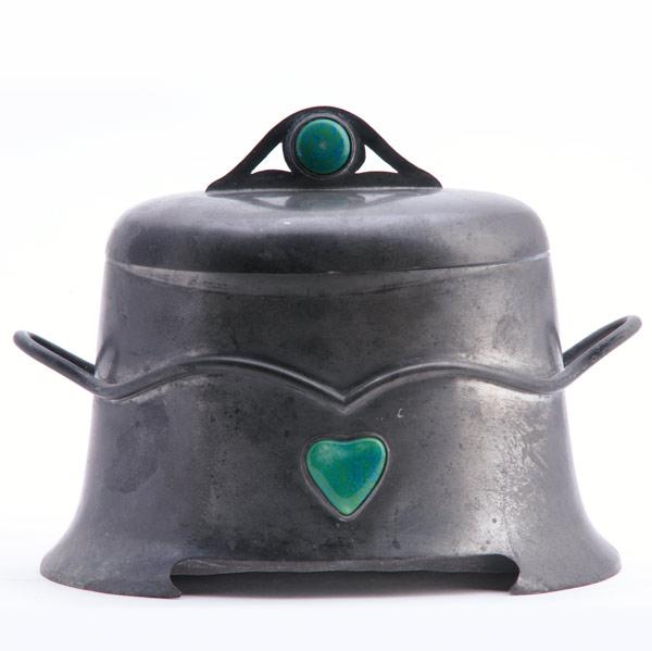 Appraisal: WILLIAM CONNELL English Pewter hinged box with heart-shaped and circular