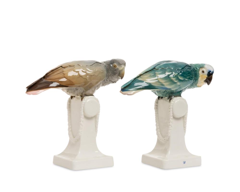 Appraisal: TWO NYMPHENBURG PORCELAIN PARROT FIGURESTwo Nymphenburg porcelain parrot figures Early