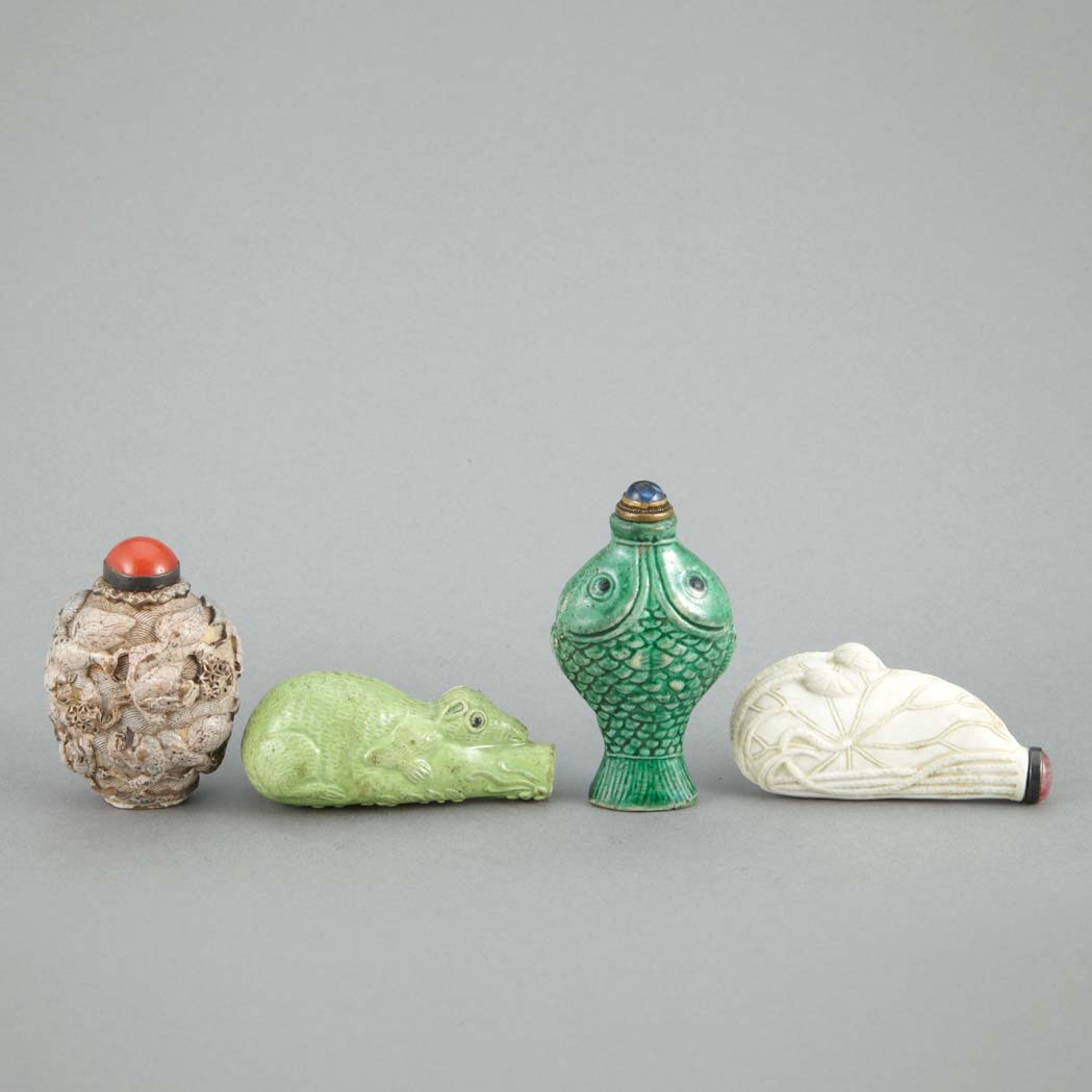 Appraisal: Group of Four Chinese Porcelain Snuff Bottles th Century Comprising