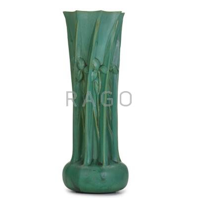 Appraisal: FRITZ ALBERT TECO Rare exceptional and massive vase with iris