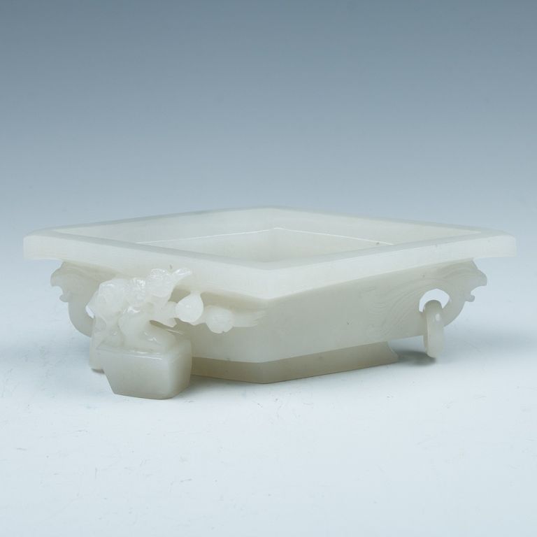 Appraisal: CELADON JADE BRUSH WASHER Of diamond shape the body attached