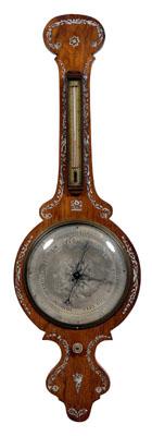 Appraisal: Mother-of-pearl inlaid barometer banjo style probably rosewood veneer borders with