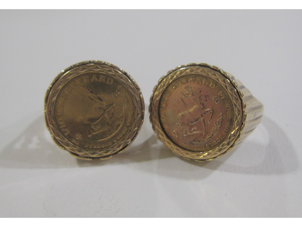 Appraisal: Two ct gold mounted kruggerand gold coin rings