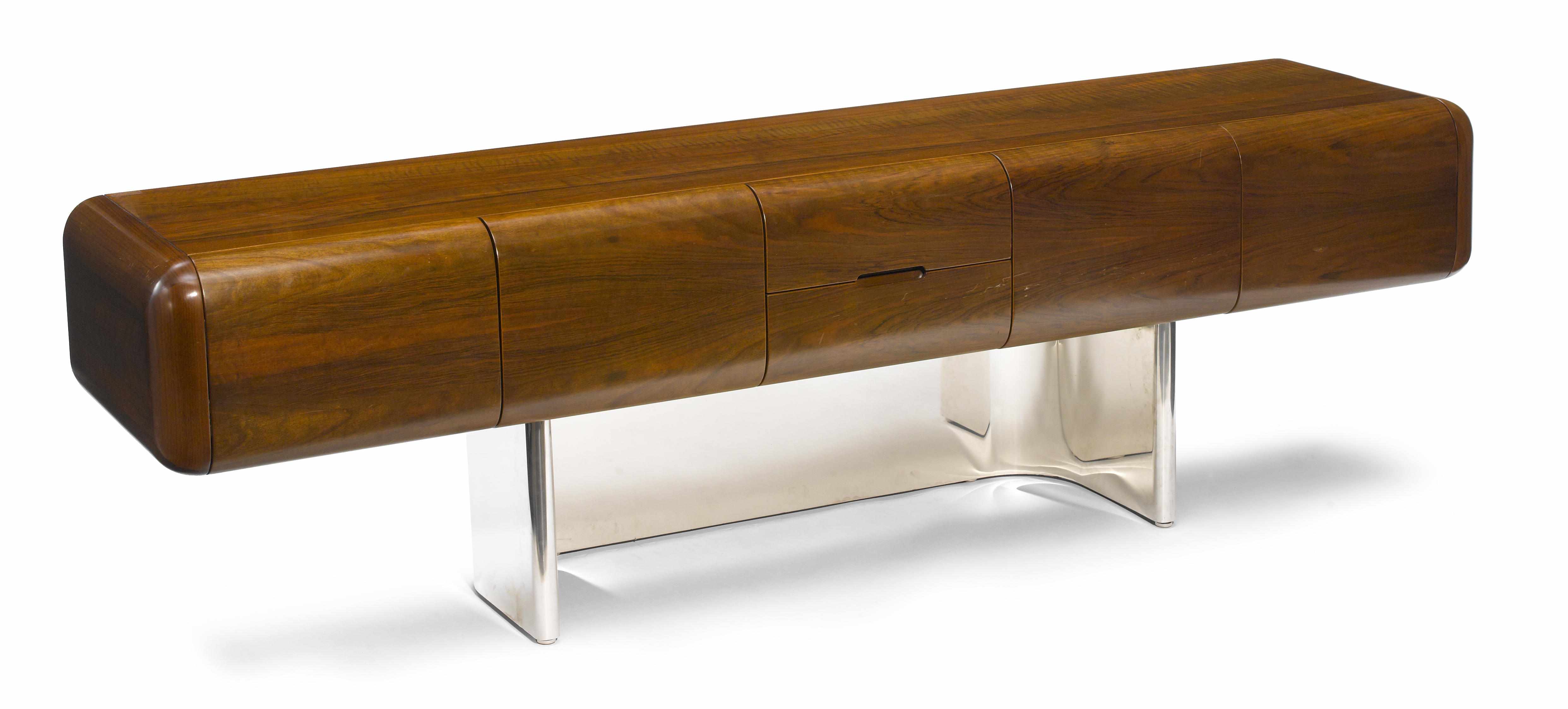 Appraisal: A Stow Davis walnut and stainless steel credenza designed by