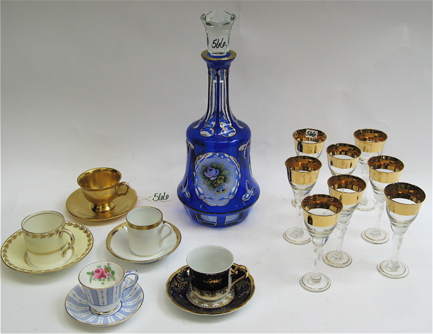 Appraisal: NINETEEN TABLE ITEMS blue cut to clear glass liquor decanter