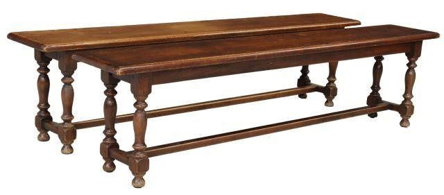 Appraisal: pair French Provincial oak benches th c plank seat rising