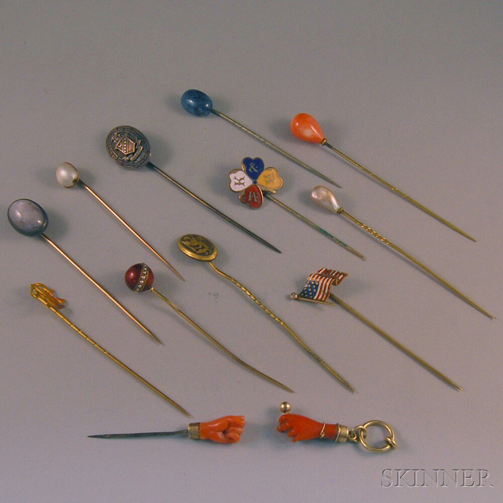 Appraisal: Small Group of Stickpins including enamel coral and pearl examples