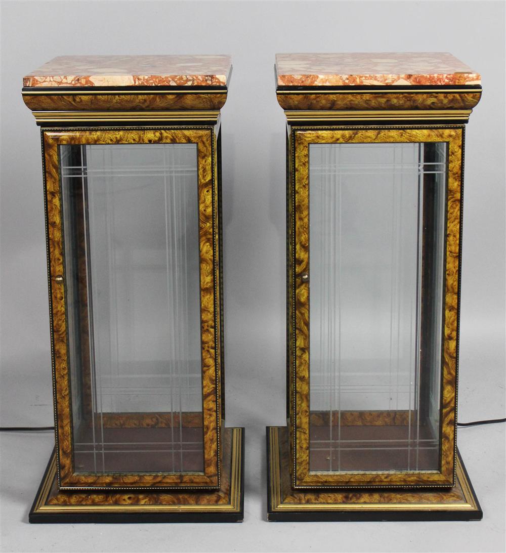 Appraisal: PAIR OF BURLWOOD EBONIZED PARCEL GILT BRECHE D'ALEP MARBLE TOP