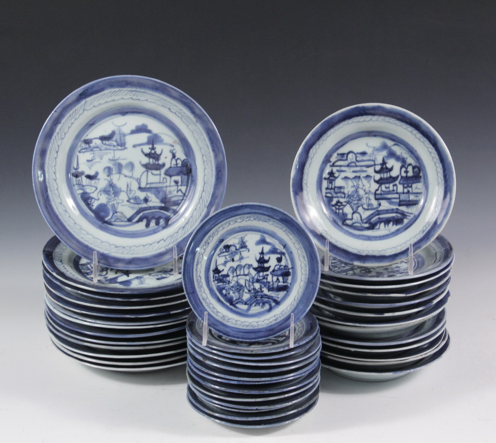 Appraisal: CHINESE PORCELAIN DISHES - All th c Canton Export blue