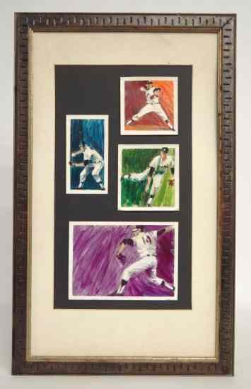 Appraisal: Paintings oil on artist board baseball players all mounted on