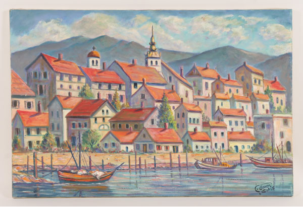 Appraisal: Charles Bowen Sims American - Greek Costal Town oil on