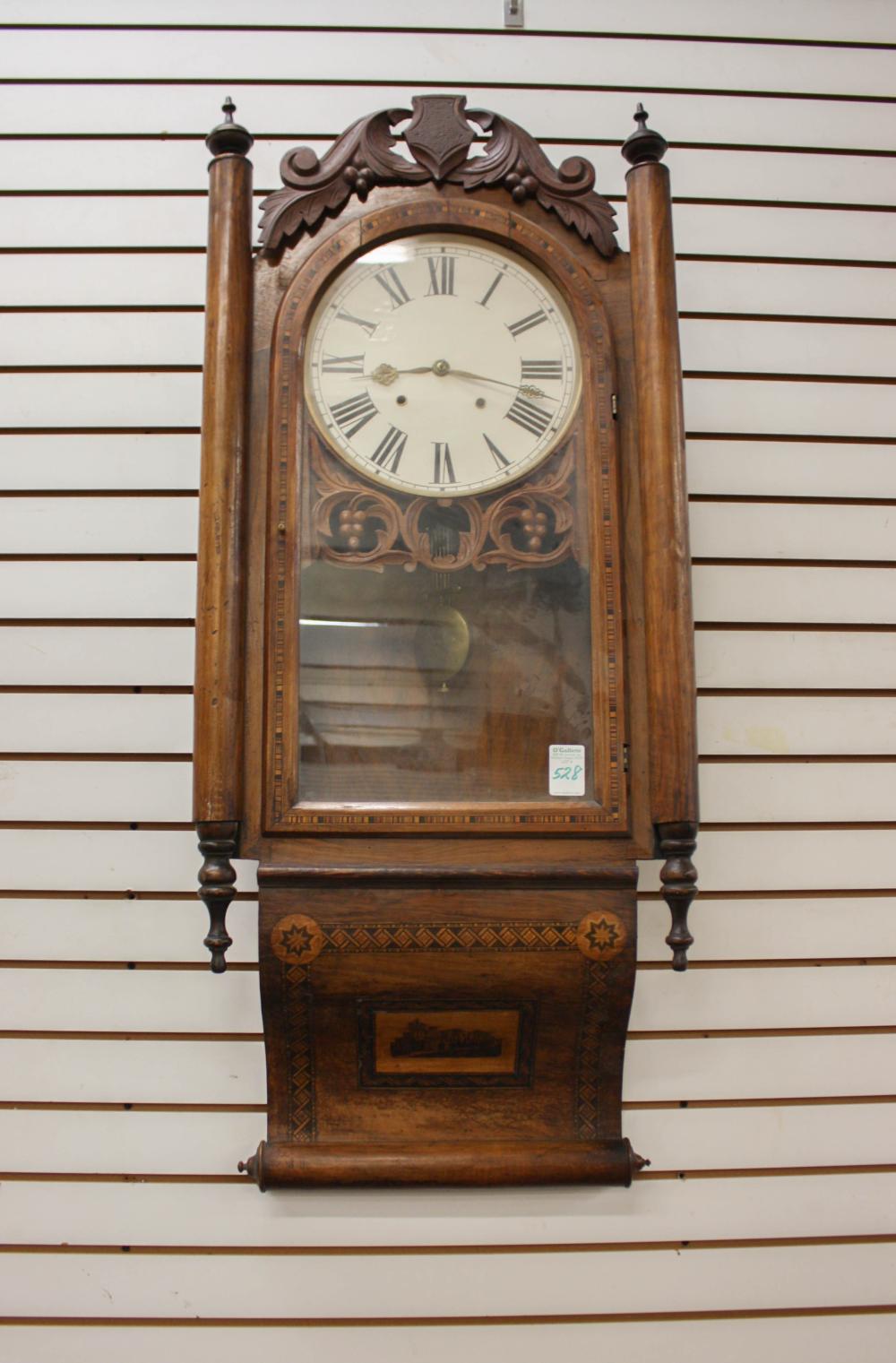 Appraisal: INLAID WALNUT CASED WALL CLOCK Anglo-American the spring wound time