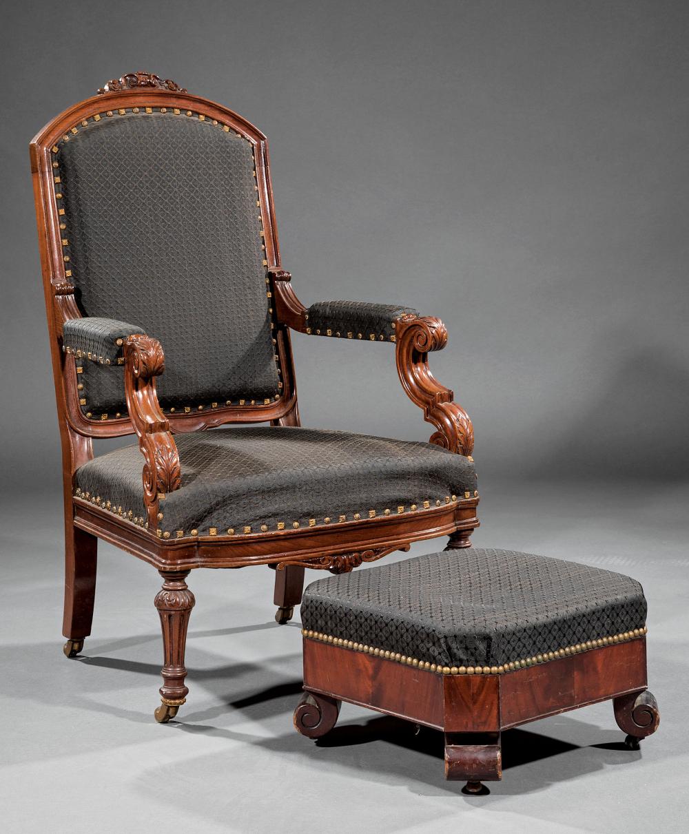 Appraisal: American Renaissance Carved Mahogany Armchair mid- th c arched back