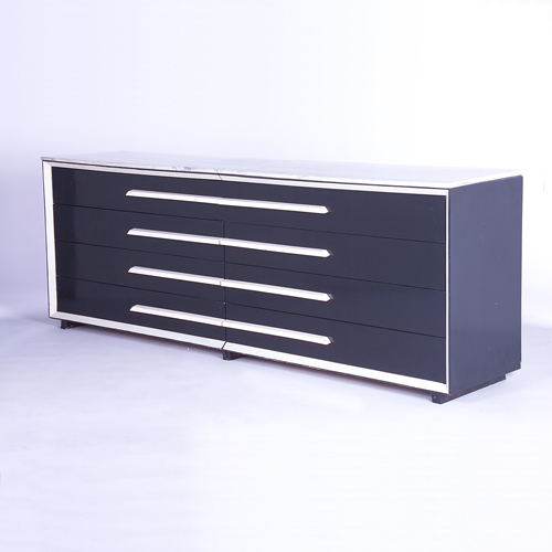 Appraisal: MODERNAGE Pair of bookmatched dressers with white enameled wood pulls