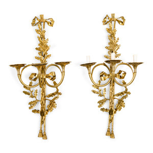 Appraisal: A Pair of Louis XVI Style Gilt Metal Three-Light Wall