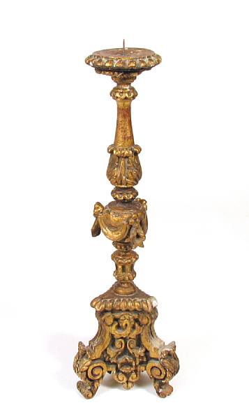 Appraisal: An Italian style carved giltwood pricket height in width in