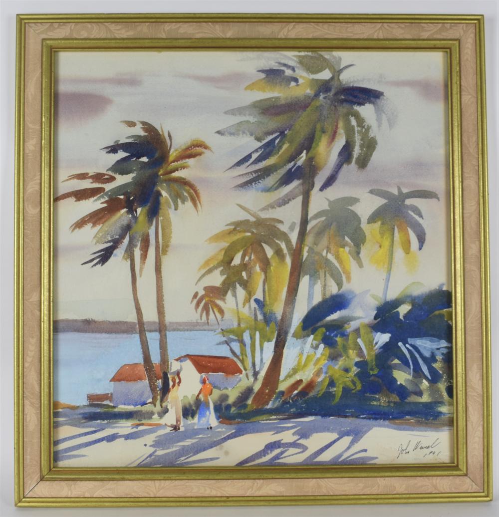 Appraisal: Untitled Palms on Shore at the Coast Signed John lower