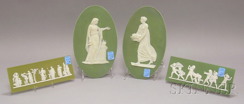 Appraisal: Four Wedgwood Green Jasper Dip Plaques two oval and two