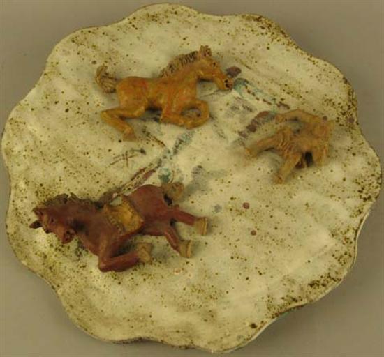 Appraisal: Horace Burr Ceramic Slab with attached cave man and two