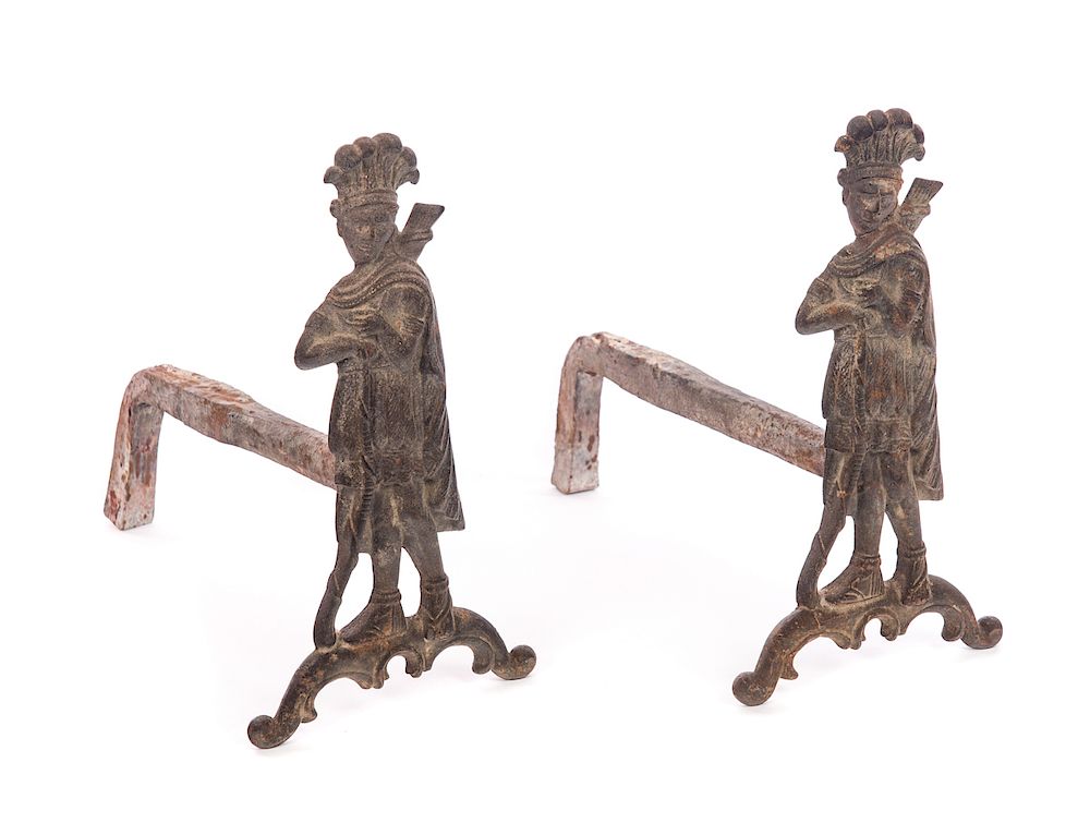 Appraisal: Pair of th Century Indian Chief Andirons Measures tall wide