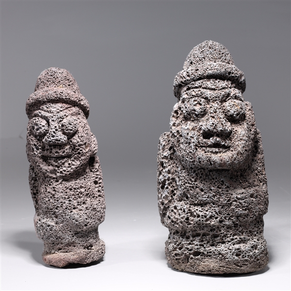 Appraisal: Two Korean Jeju Island volcanic sculptures overall good condition the