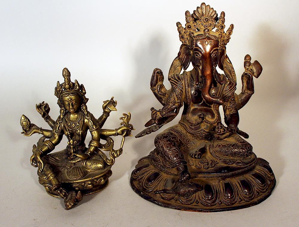 Appraisal: Two Indochinese bronze sculptures Two Indochinese bronze scupltures of godesses