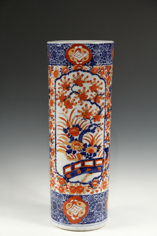 Appraisal: JAPANESE PORCELAIN UMBRELLA STAND - Meiji Imari Cylindrical Hall Stand