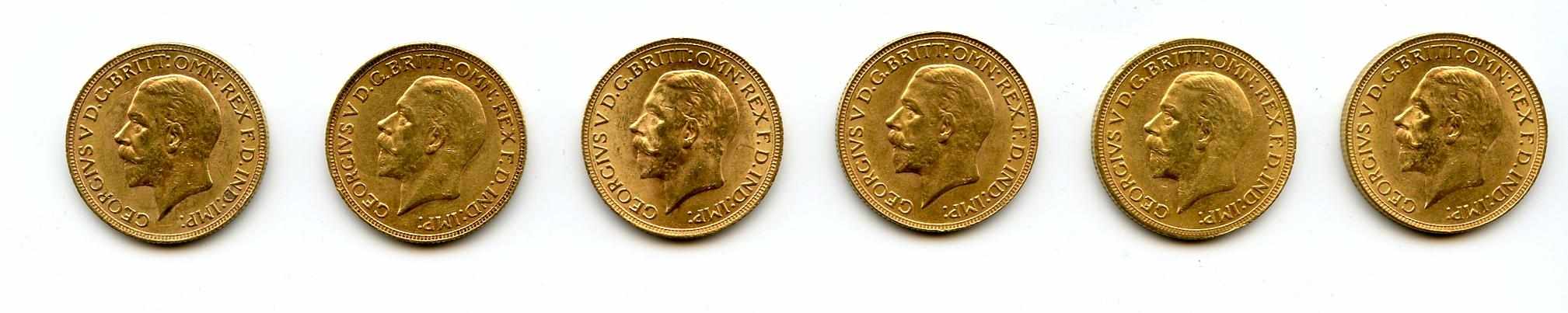 Appraisal: South Africa George V Sovereigns -SA KM-A A desirable lot