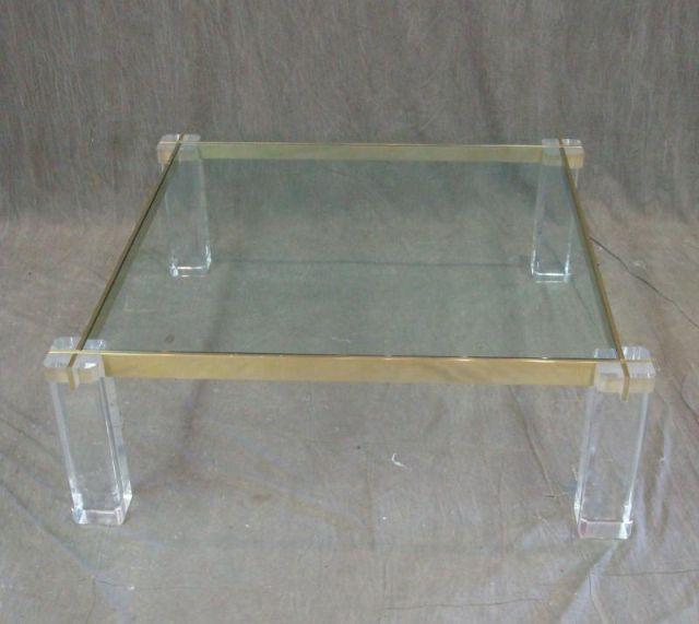 Appraisal: Midcentury Legged Glass Top Lucite Coffee Table From a Florida